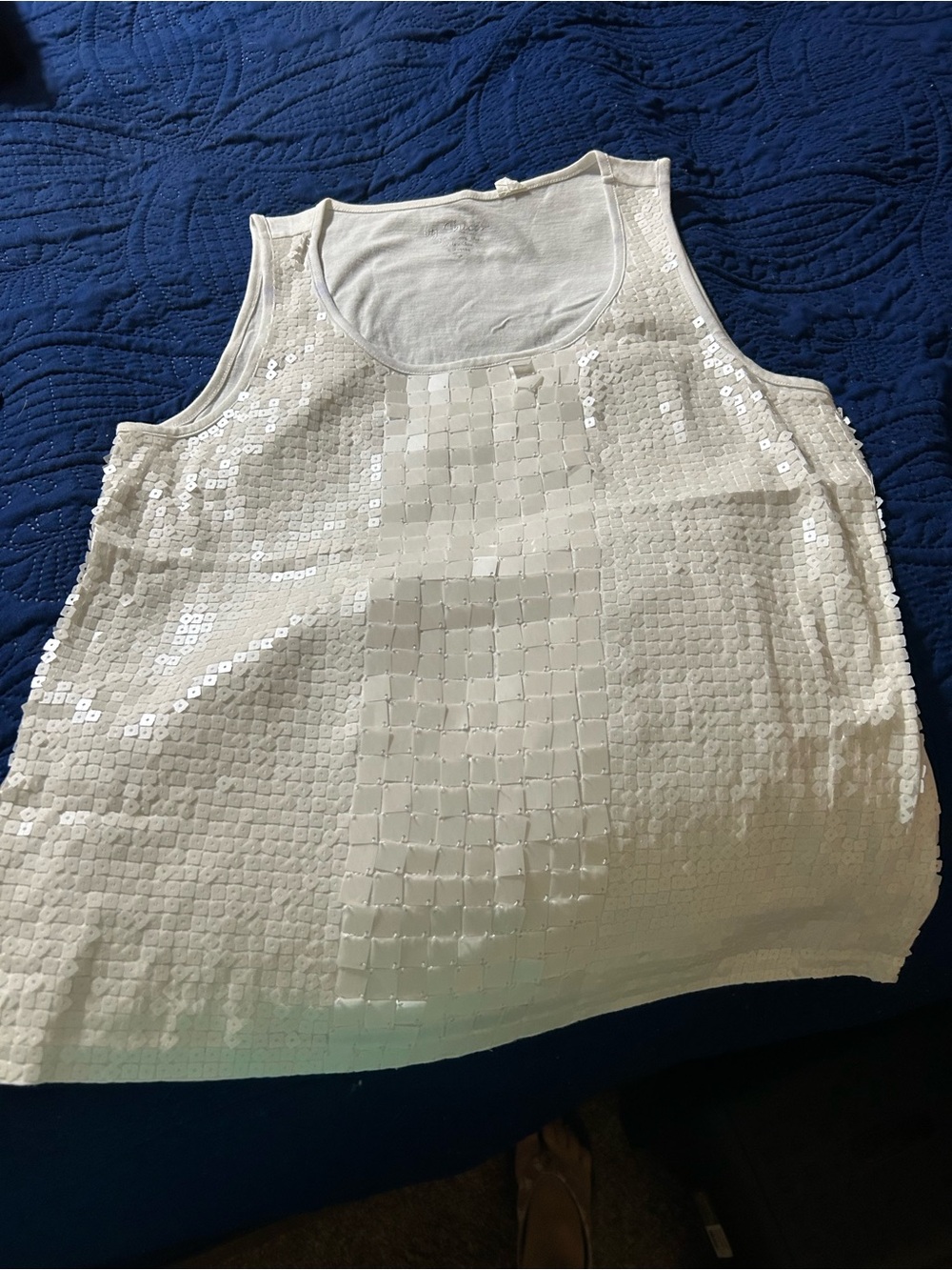 Womens white Sequin Tank Top - Sleeveless Sparkle Camisole